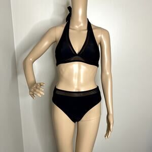 Cupshe Black Mesh Halter Bikini